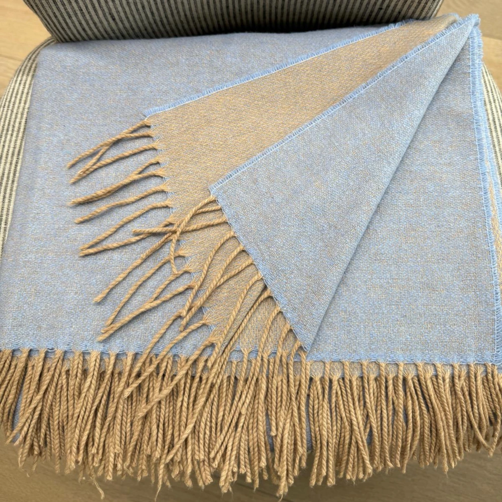 Plaid 100 % Cashmere - Beige & Soft Blue