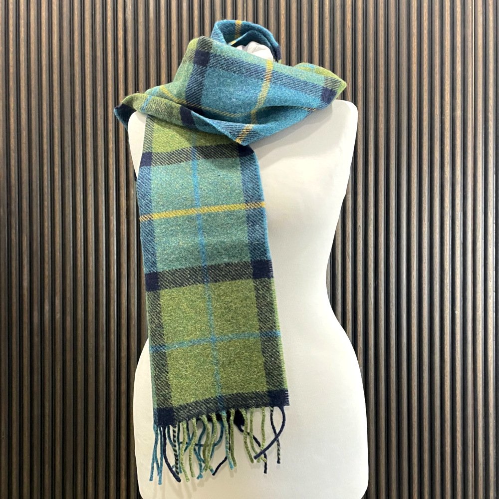 Foxford Wollschal - Blue & Green Check Weicher Schal, blau grün, Lambswool