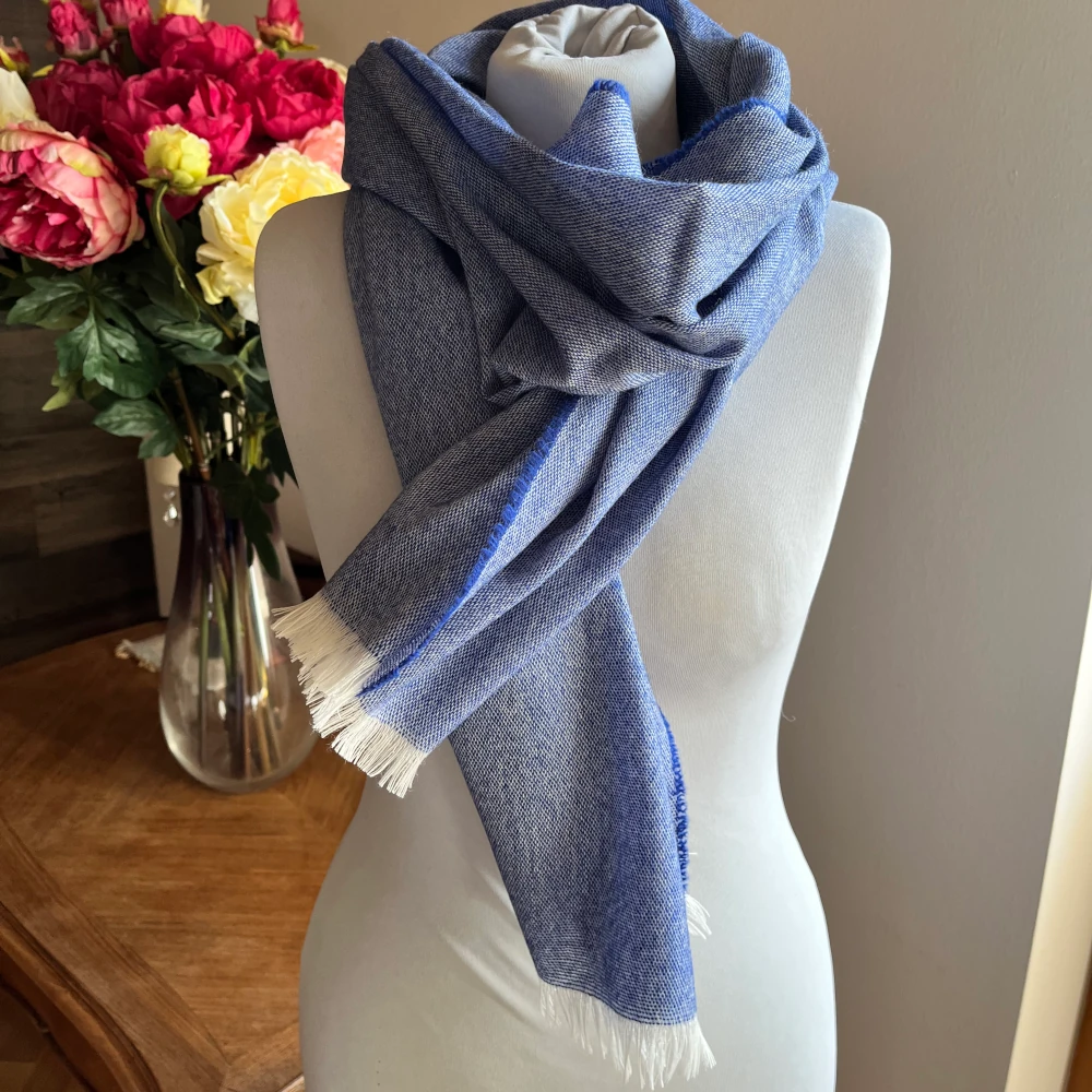 Leichter Schal Merino & Cashmere - Mykonos Blue Sommerschal, blauer Schal, Kaschmir, Merinowolle