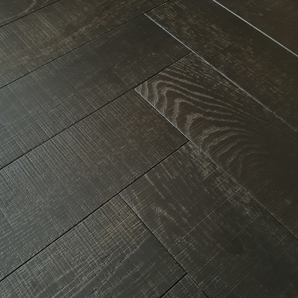 Fischgrät Black Sägerau Schwarzes Fischgrätparkett