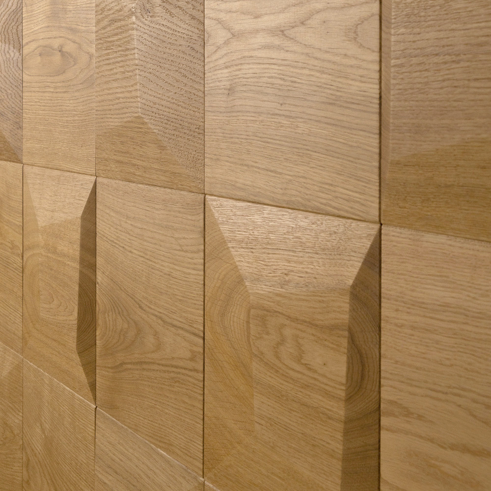 Wanddesign Quadrat (2D) und Kissen (3D), Eiche natur, geölt Wandverkleidung Echtholz