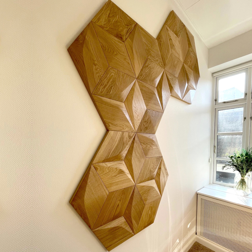 Wanddesign 3D Rhombus Minus Eiche natur, geölt Wandverkleidung Echtholz