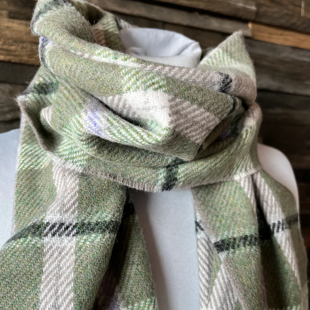 Foxford Schal Schurwolle - Green & Violet Check