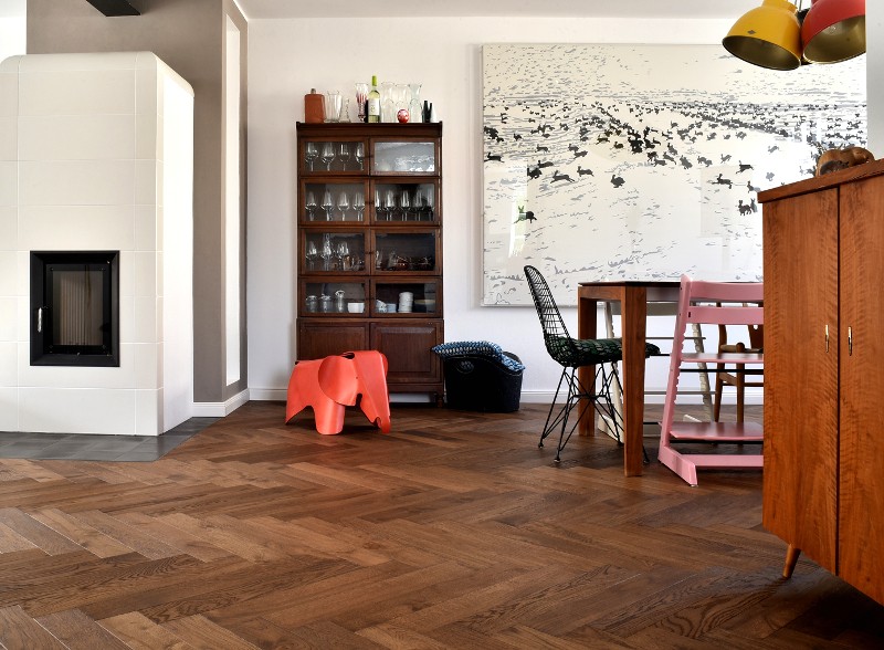 Fischgrät Massiv Eiche Chestnut Naturöl Dunkles Fischgrätparkett Eiche Wohnzimmer