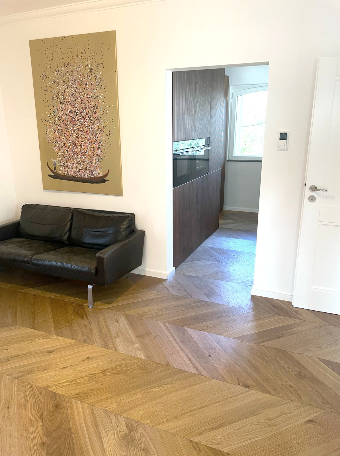 Franz. Fischgrät Eiche Caramel (geräuchert), Select Chevron hellbraunes Parkett Räuchereiche