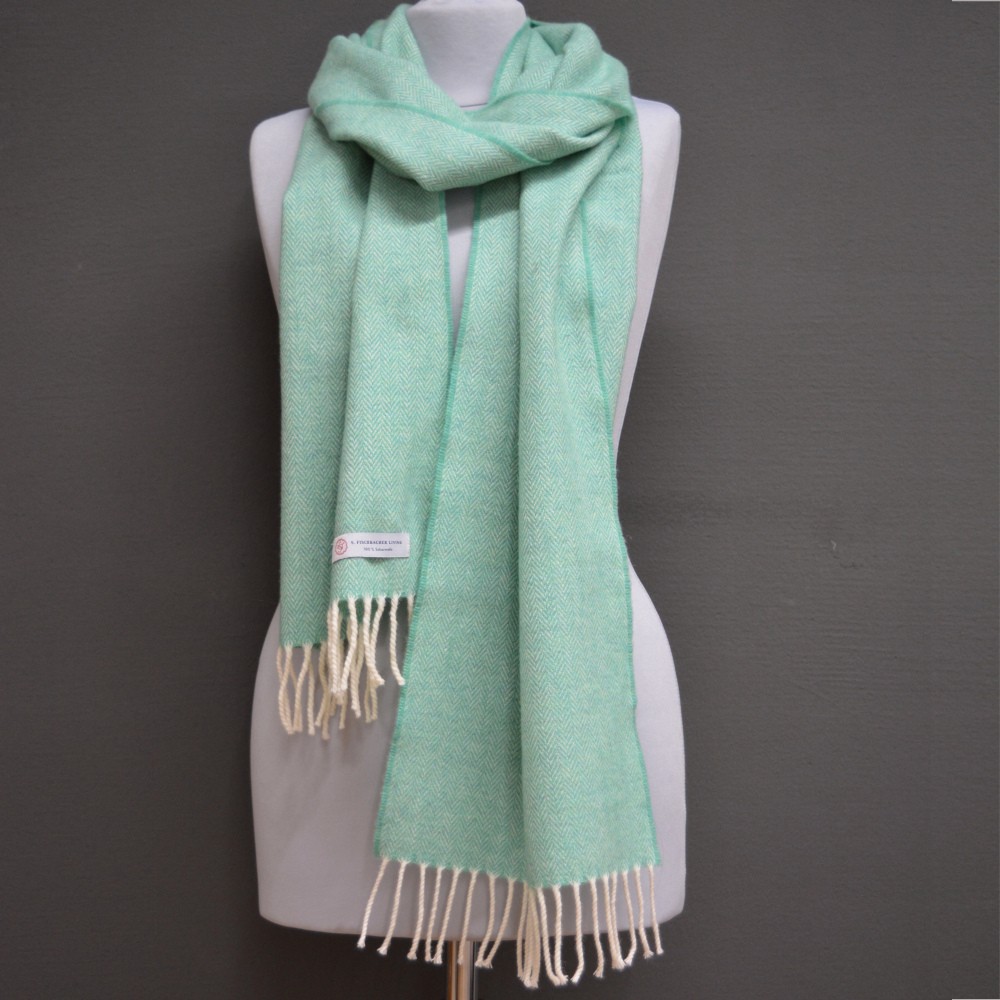 Weicher Wollschal aus Schurwolle, Peppermint, Fischgrätmuster Mintgrüner Wollschal, Lambswool, Schafwolle, Herringbone