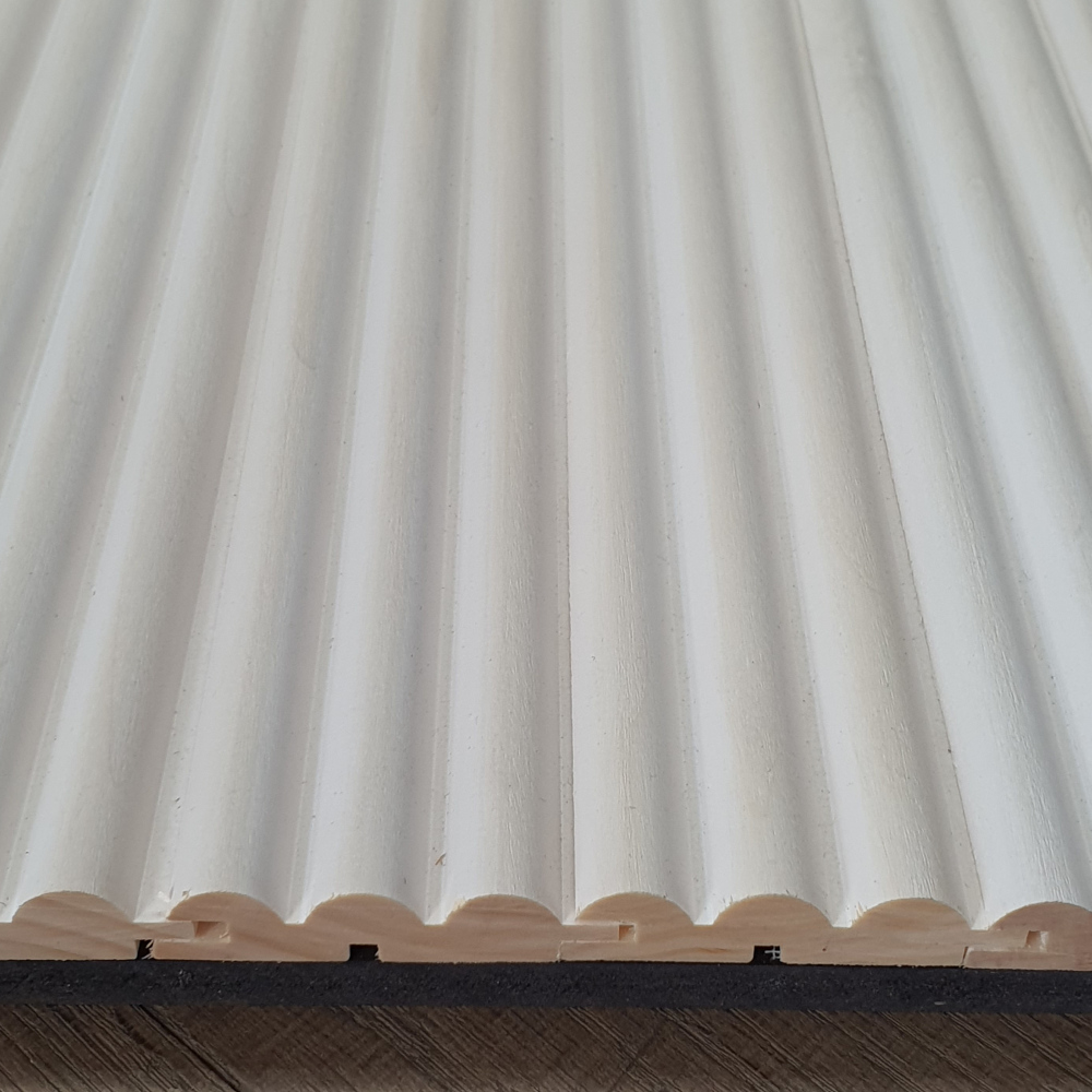 Wandpaneel Massivholz Wave, Farbton Chalk Wandverkleidung Holz Weiß Wellenmuster