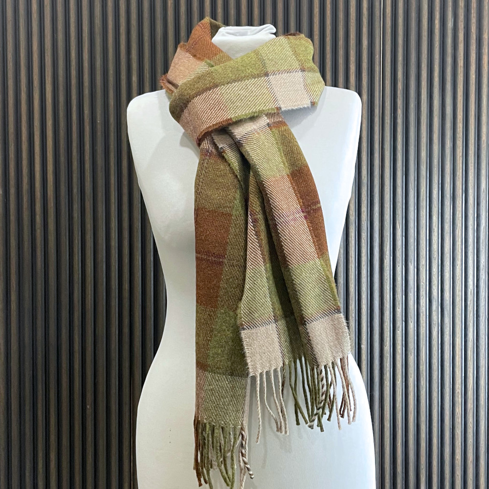 Weicher Wollschal Forrest aus Schurwolle Grün-braun karierter Herrenschal, Lambswool
