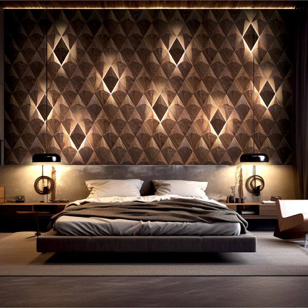 Wand-Design Rhombus Plus mit 3D-Elementen Wandverkleidung, indirekte Beleuchtung LED