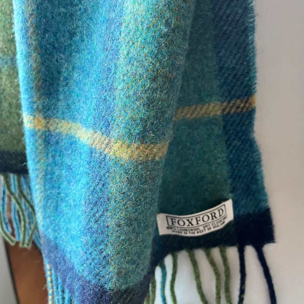 Foxford Wollschal - Blue & Green Check Weicher Schal, blau grün, Lambswool