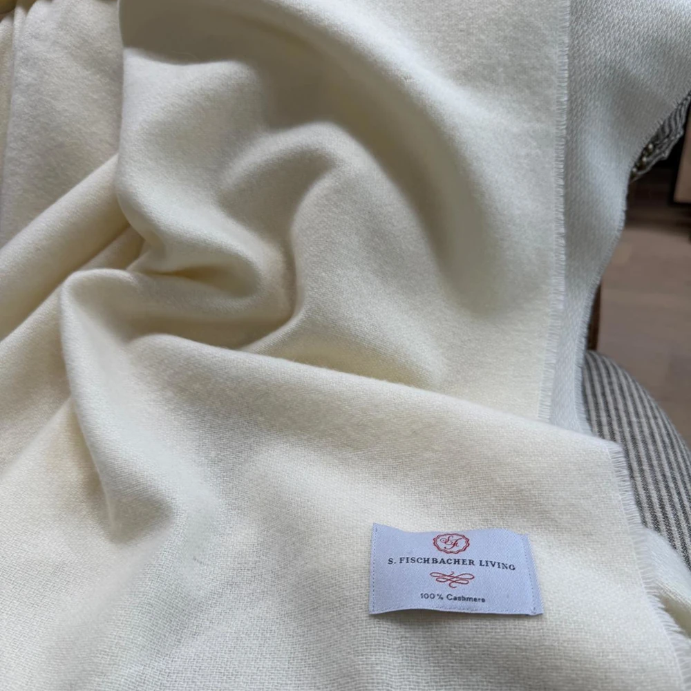 Plaid 100 % Cashmere - Offwhite Weiche Kaschmir-Wolldecke, weiß