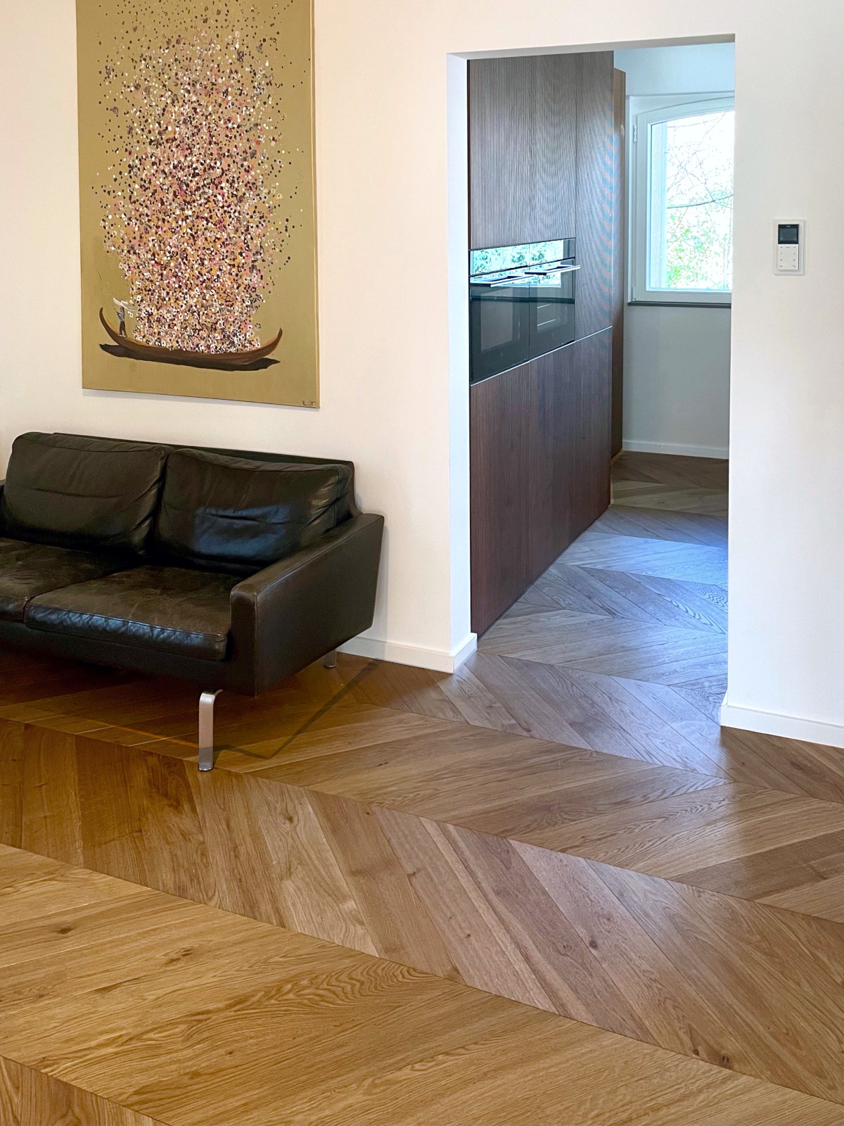 Franz. Fischgrät Eiche Caramel (geräuchert), Select Chevron hellbraunes Parkett Räuchereiche