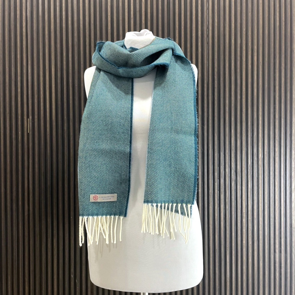 Weicher Wollschal aus Schurwolle, Atlantic Vibes, Fischgrätmuster Türkis Wollschal