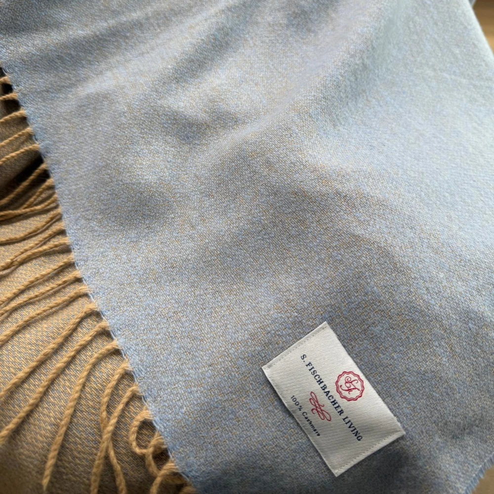 Plaid 100 % Cashmere - Beige & Soft Blue