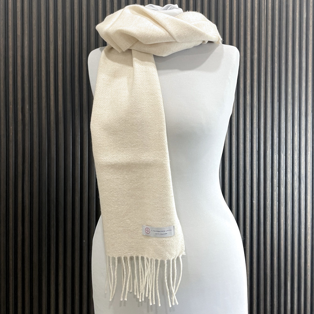 Beiger Wollschal, Lambswool, Schafwolle, Herringbone