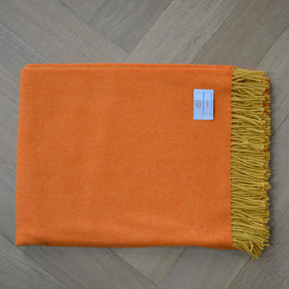 Orange Irische Wolldecke Schurwolle zweifarbig