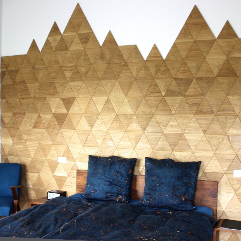 Wanddesign 3D Pyramide und Dreieck, Eiche natur, geölt Wandverkleidung Holz 3D