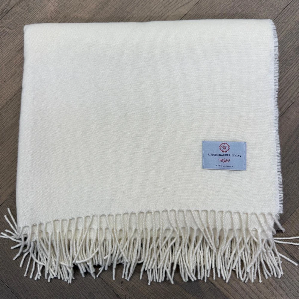 Plaid 100 % Cashmere - Offwhite Weiche Kaschmir-Wolldecke, weiß