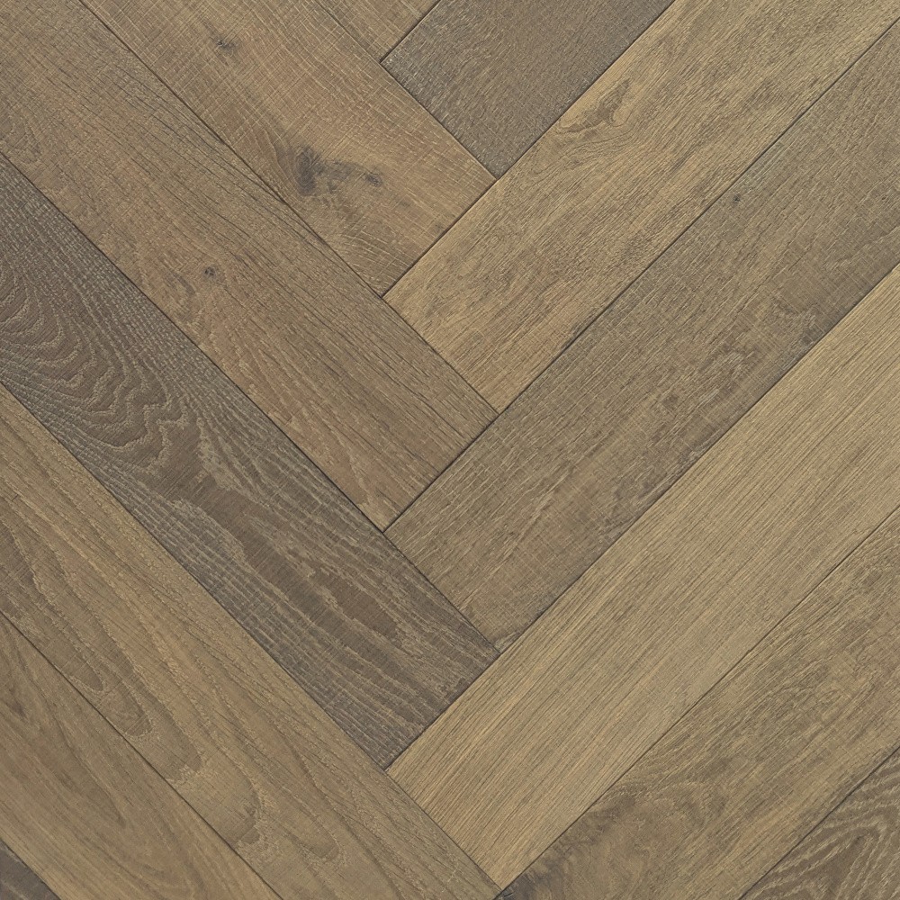 Fischgrät Eiche Brown-Grey - Sägerau  Graubraunes Fischgrätparkett