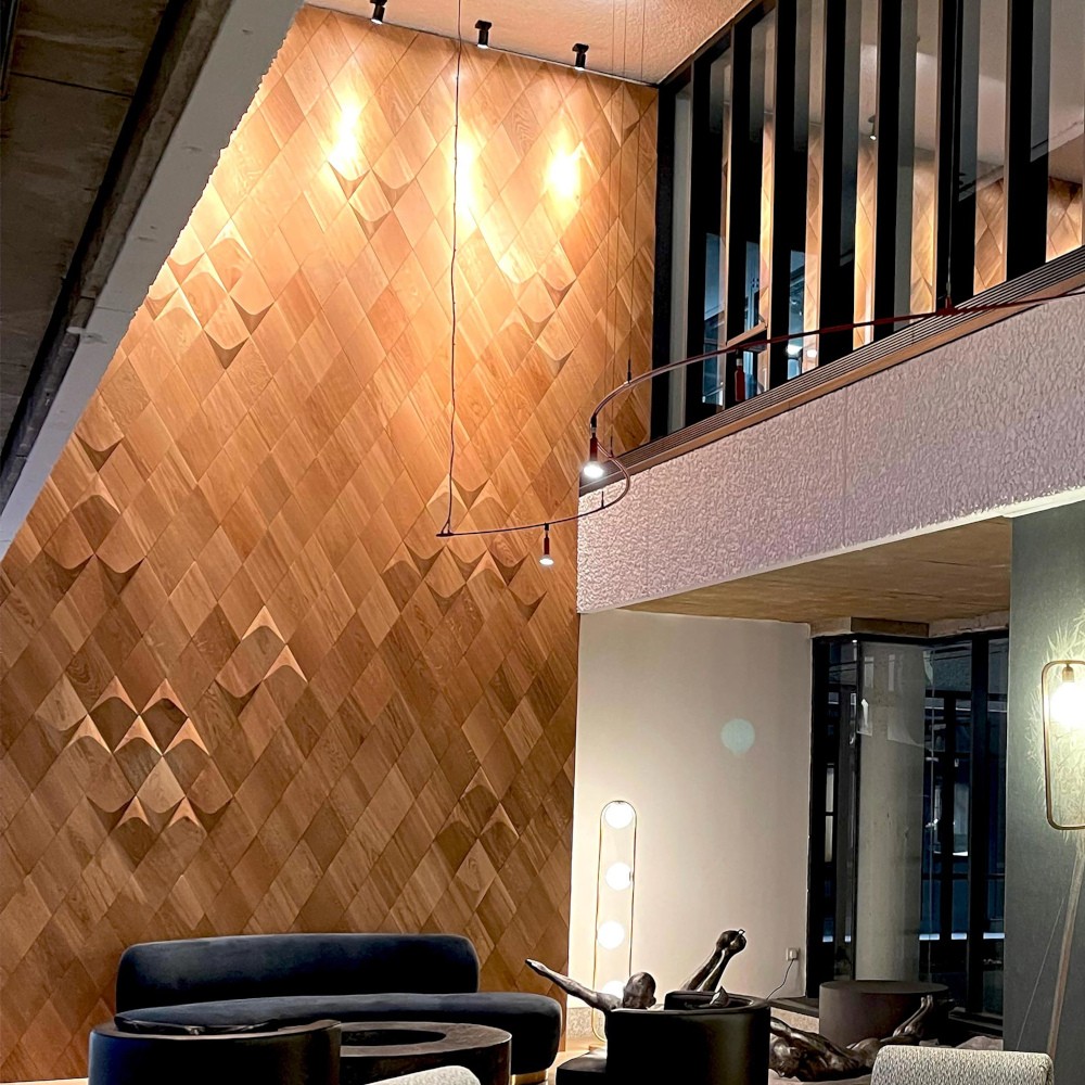 Wanddesign Exklusiv Karo (2D) und Rhombus Plus (3D) Eiche geölt natur Wandverkleidung Echtholz