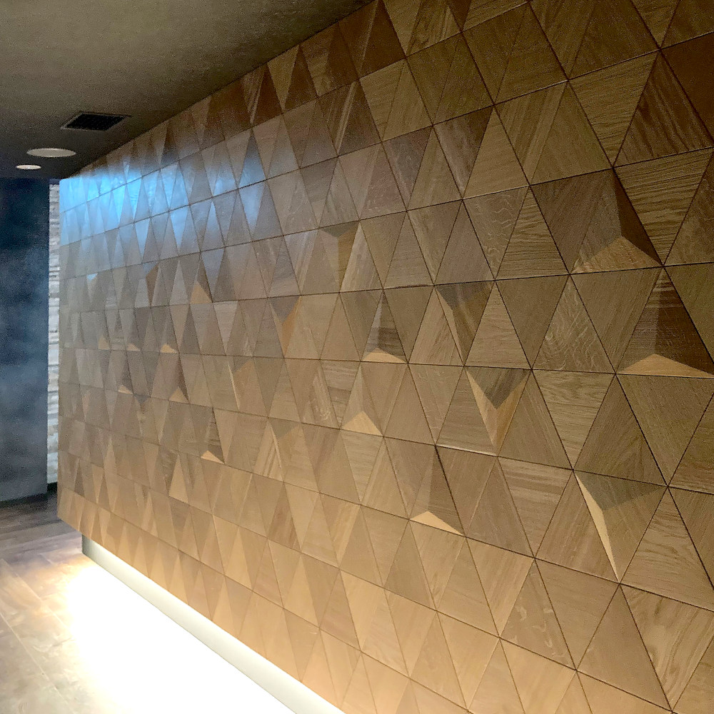 Wandverkleidung Dreieck mit Pyramide Eiche natur, geölt Wandverkleidung Echtholz