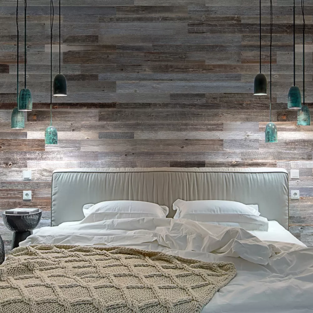 Wandverkleidung Altholz silbergrau Schlafzimmer