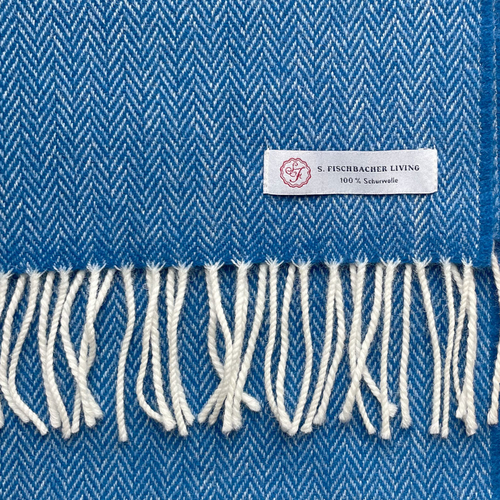 Blauer Wollschal, Lambswool, Schafwolle, Herringbone