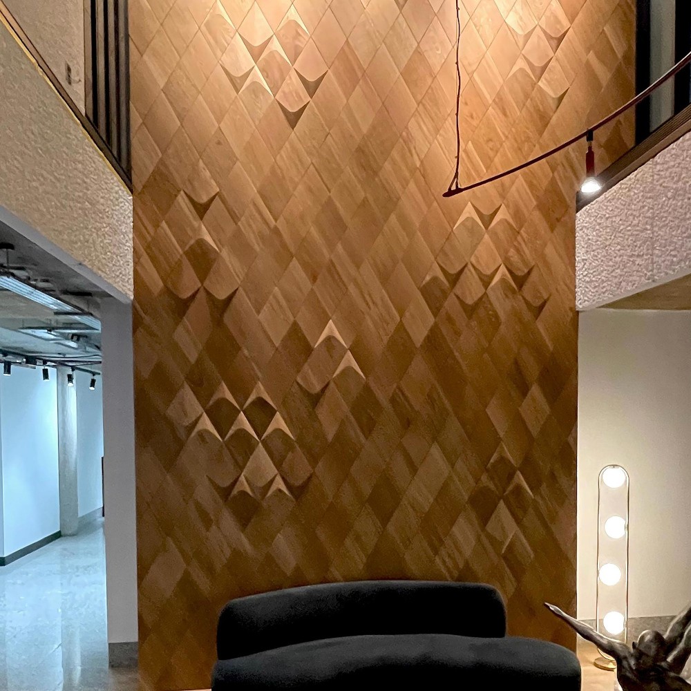 Wanddesign Exklusiv Karo (2D) und Rhombus Plus (3D) Eiche geölt natur Wandverkleidung Echtholz