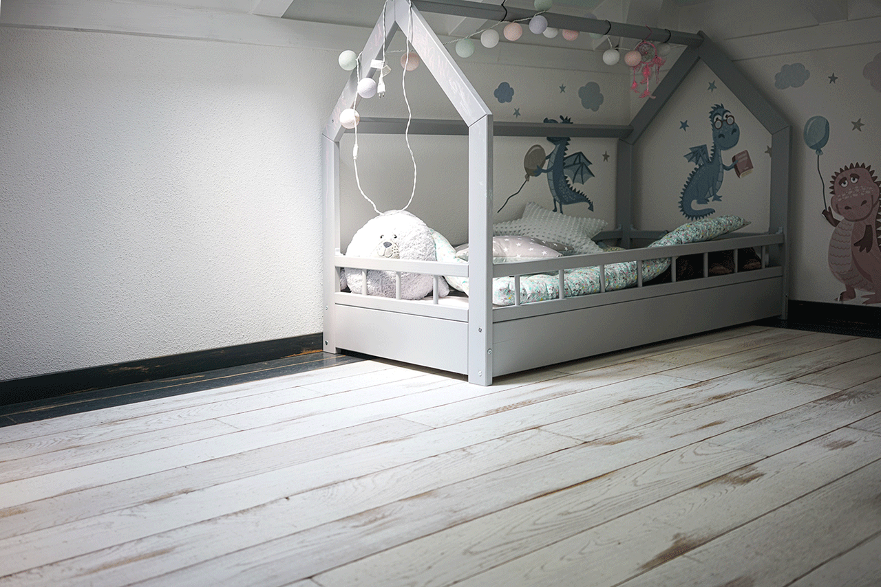 Vintage-Dielen Loft Weiß Weiße Vintage Dielen aus Eiche Kinderzimmer