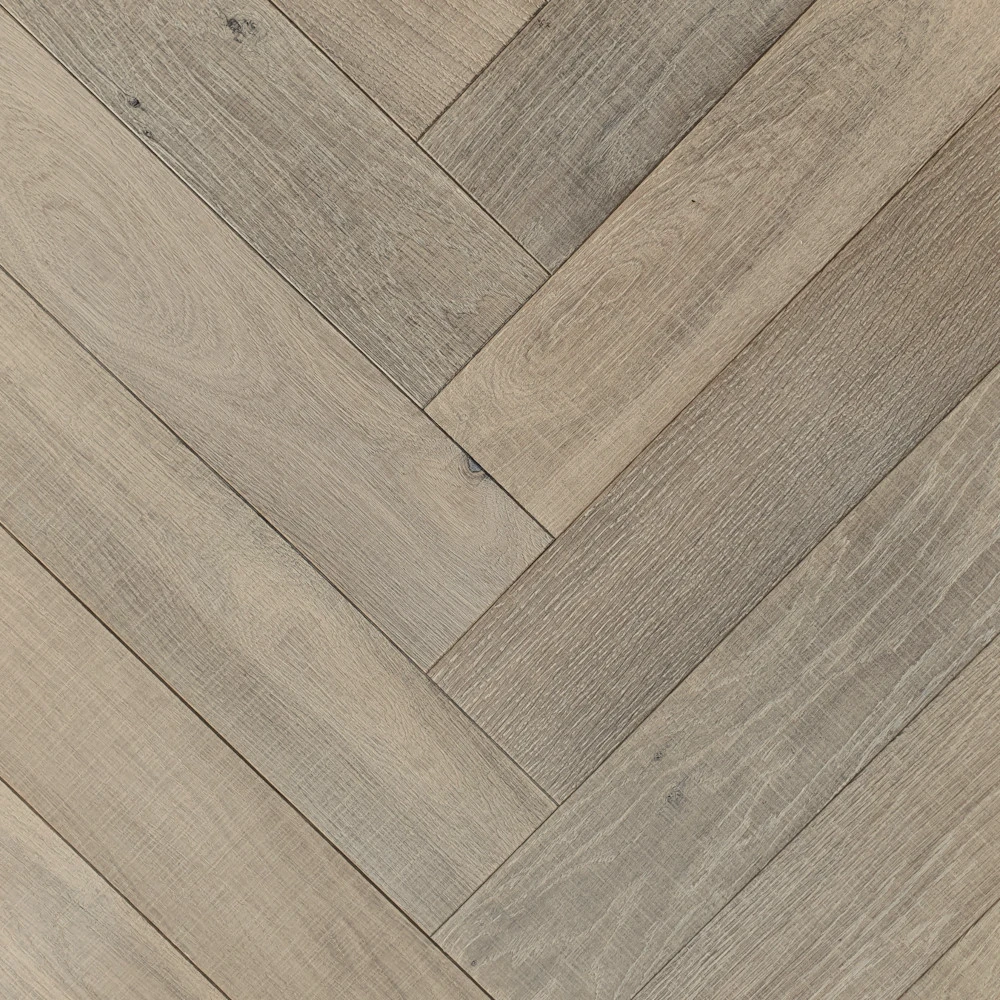 Fischgrät Eiche Cristal Grey - Sägerau Räuchereiche grau-braun