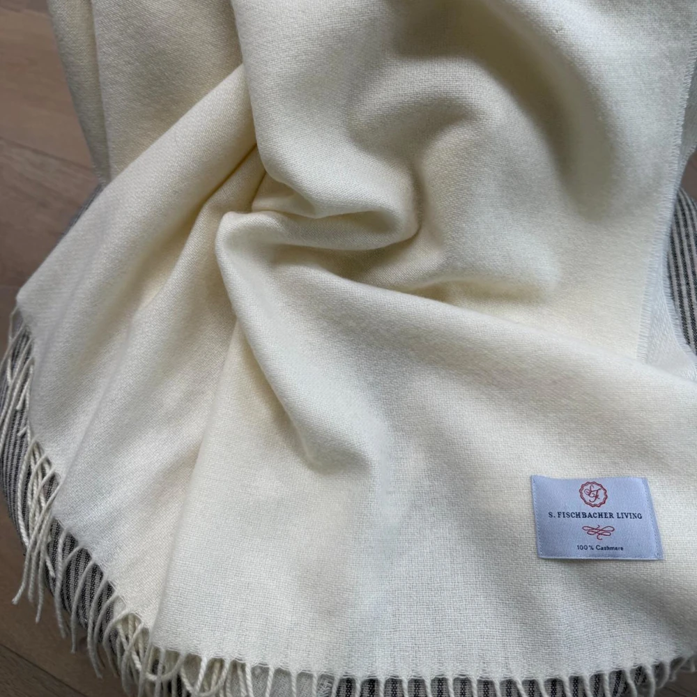 Plaid 100 % Cashmere - Offwhite Weiche Kaschmir-Wolldecke, weiß
