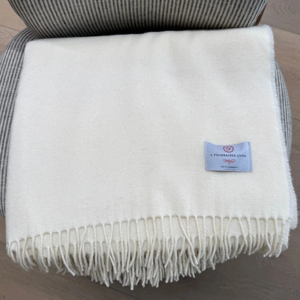 Plaid 100 % Cashmere - Offwhite Weiche Kaschmir-Wolldecke, weiß