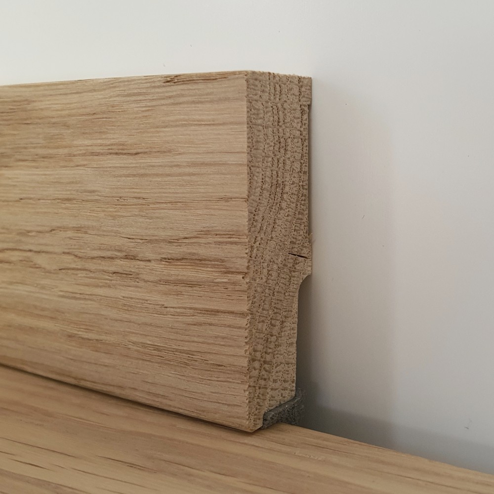 Sockelleiste Eiche massiv, 50 x 16 mm, schallentkoppelt Massivholzleisten Schallschutzleisten Schallschutzband