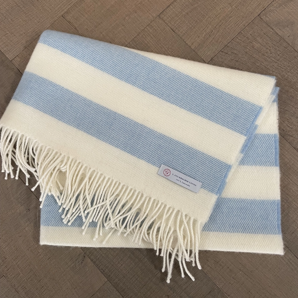 Babydecke Lambswool - Stripes Blue Irische Wolldecke Schurwolle