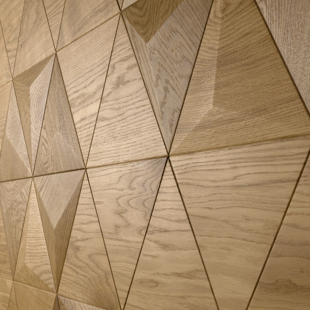 Wanddesign Dreieck (2D) kombiniert mit Pyramide (3D) Wandverkleidung Echtholz