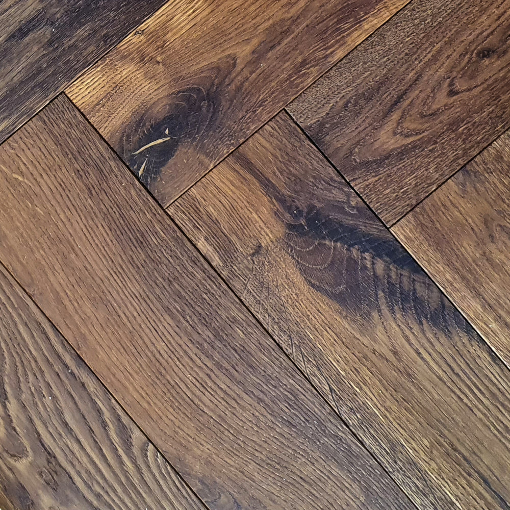 Fischgrät Eiche Chocolate (geräuchert), Rustic Räuchereiche braunes Parkett