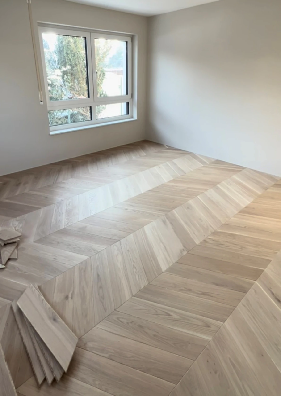 Parkettverlegung bei Patrizia  Chevron Eichenparkett
