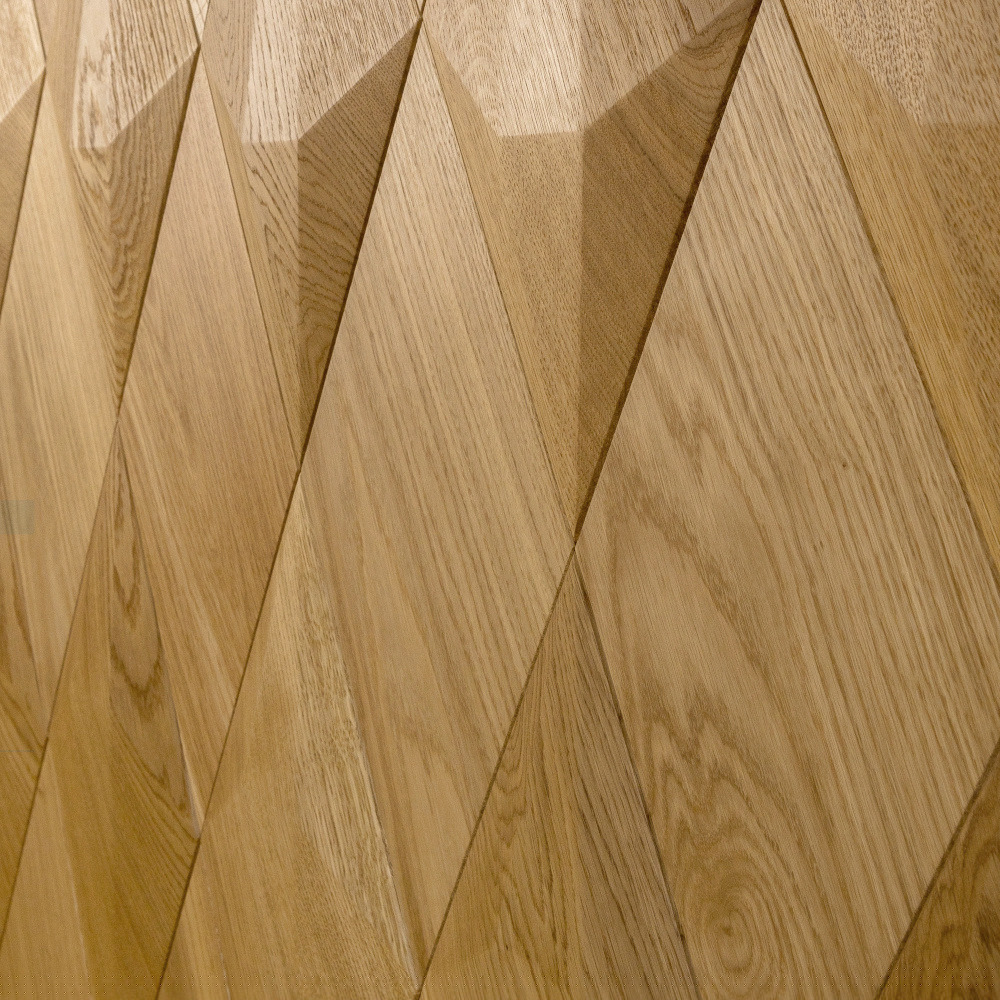 Wanddesign Karo (2D) kombiniert mit Diamant (3D) Wandverkleidung Echtholz