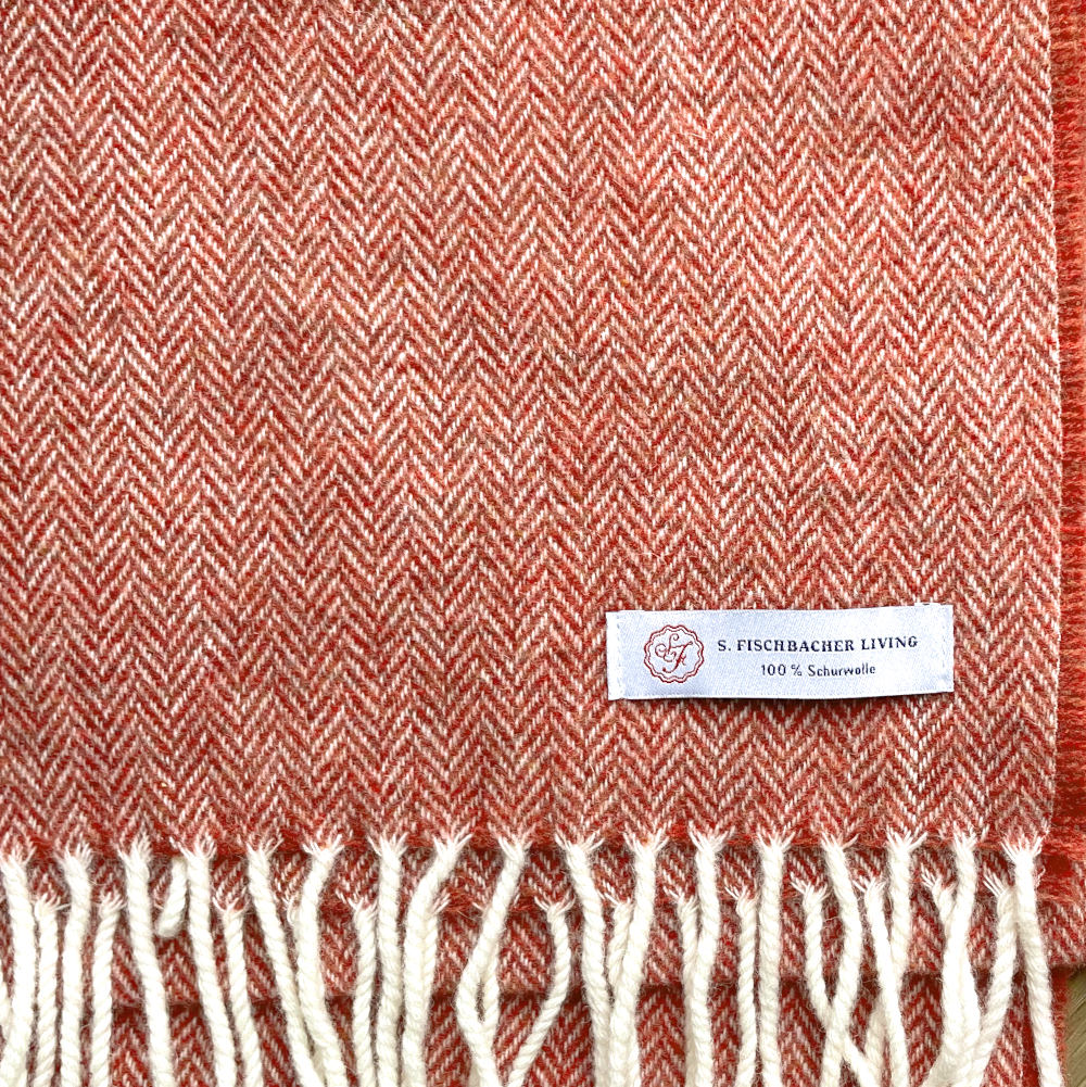 Roter Wollschal, Lambswool, Schafwolle, Herringbone