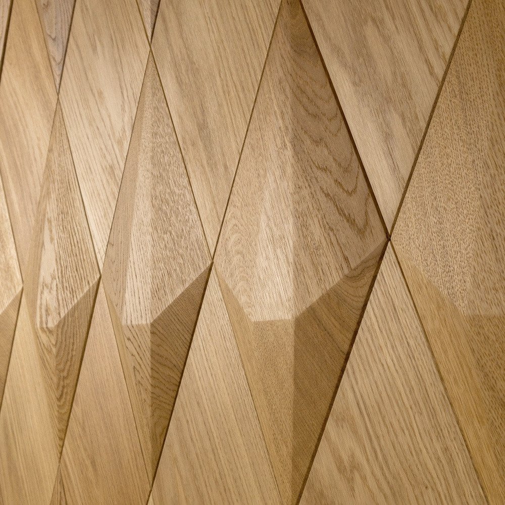 Wanddesign Karo (2D) kombiniert mit Diamant (3D) Wandverkleidung Echtholz