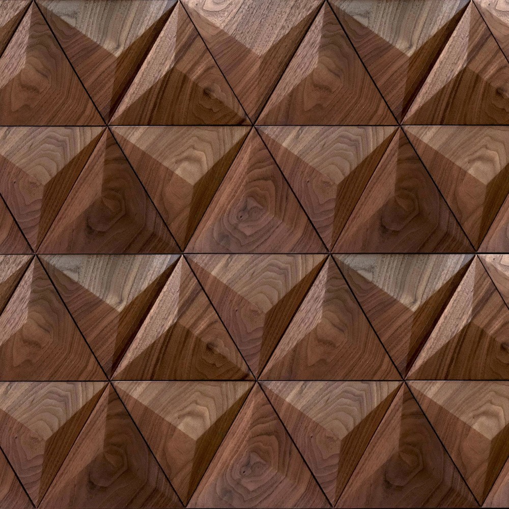 Wanddesign 3D: Pyramide, Amerikanische Walnuss Wandverkleidung Walnuss Holz Exclusiv 3D