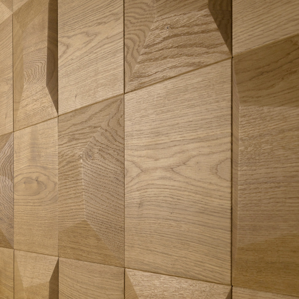 Wanddesign Quadrat (2D) und Kissen (3D), Eiche natur, geölt Wandverkleidung Echtholz