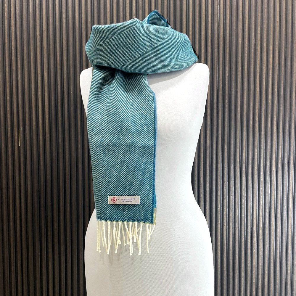 Weicher Wollschal aus Schurwolle, Atlantic Vibes, Fischgrätmuster Türkis Wollschal
