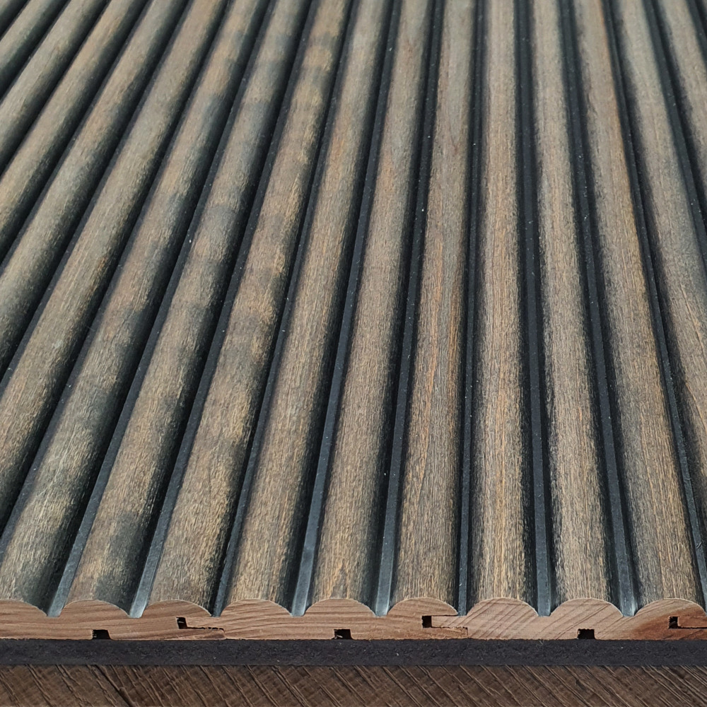 Wandpaneel Massivholz Wave, Farbton Weathered Bronze Wandverkleidung Holz Braun Wellenmuster