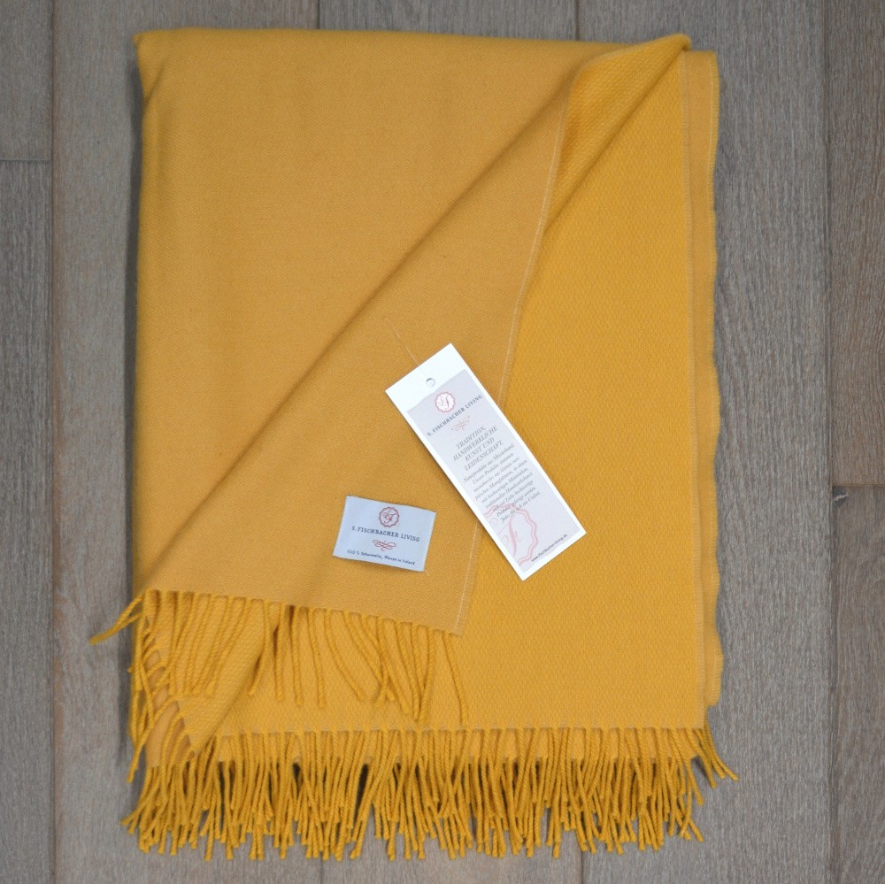 Plaid Lambswool Reversible - Yellow Sun Gelbe Irische Wolldecke Schurwolle zweifarbig