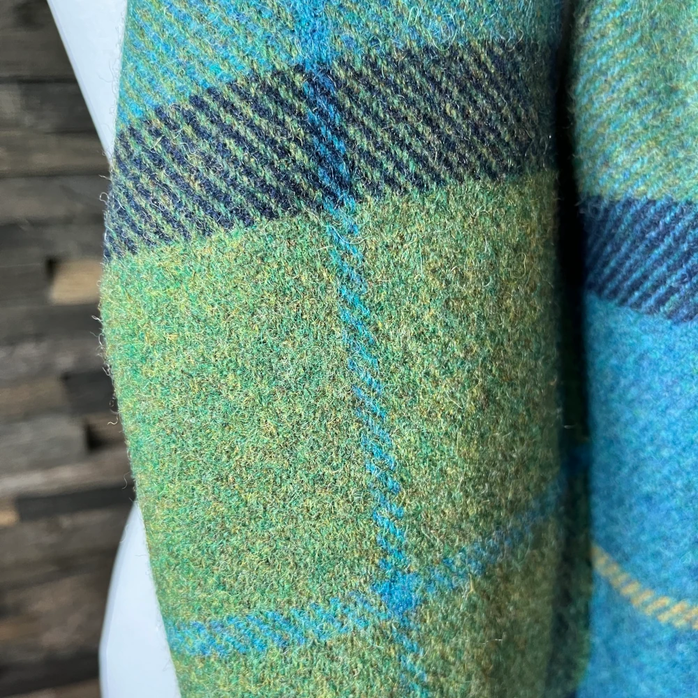 Foxford Wollschal - Blue & Green Check Weicher Schal, blau grün, Lambswool