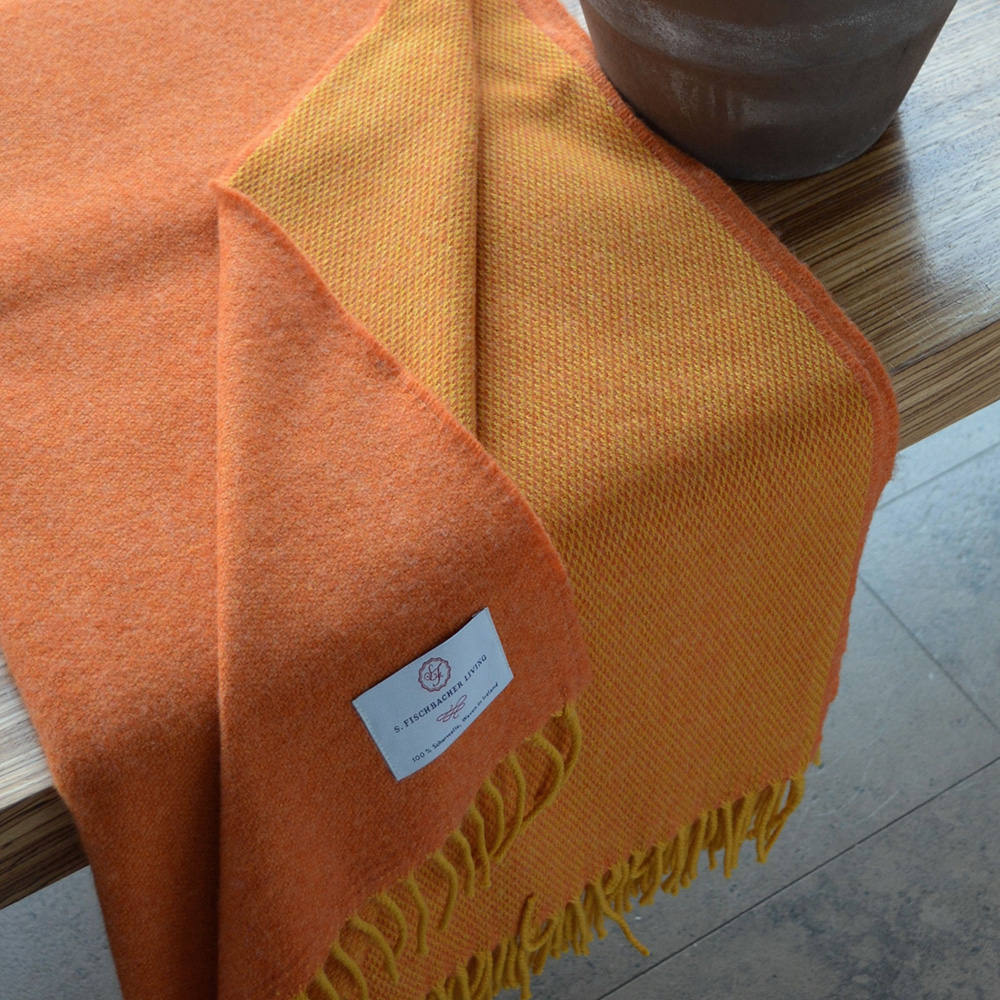 Plaid Lambswool Reversible - Mandarine Orange Irische Wolldecke Schurwolle zweifarbig