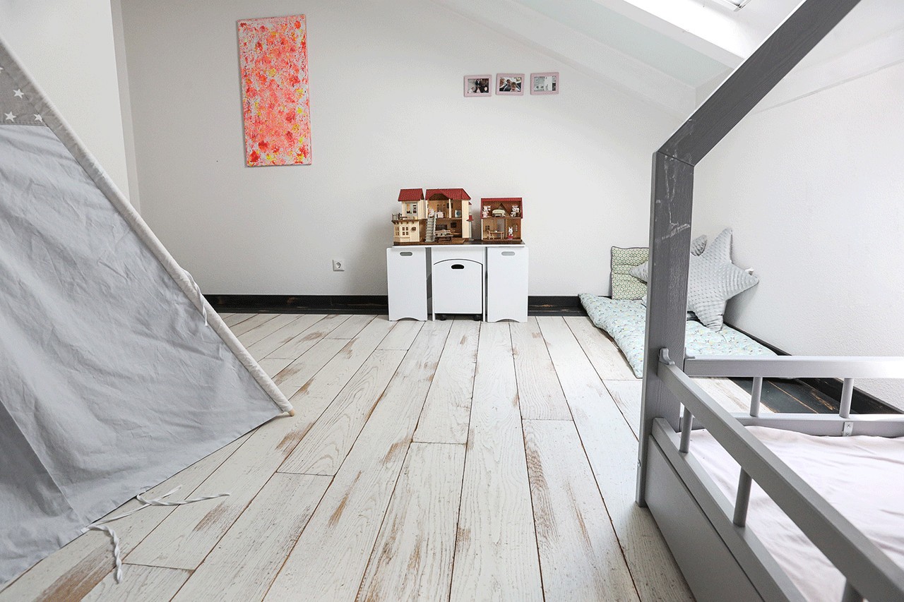 Vintage-Dielen Loft Weiß Weiße Vintage Dielen aus Eiche Kinderzimmer