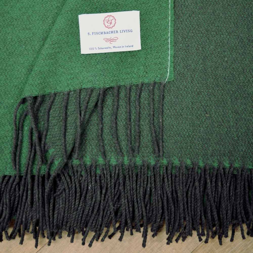 Grüne Irische Wolldecke Schurwolle zweifarbig