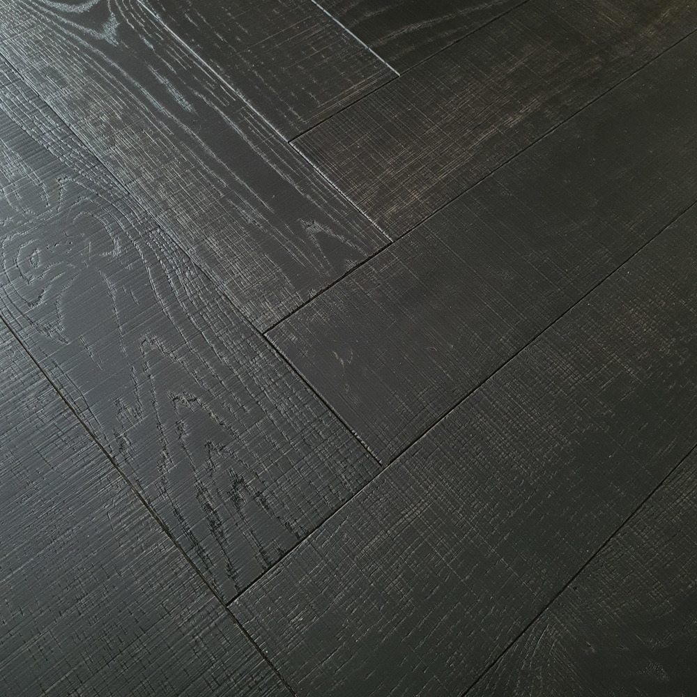 Fischgrät Black Sägerau Schwarzes Fischgrätparkett